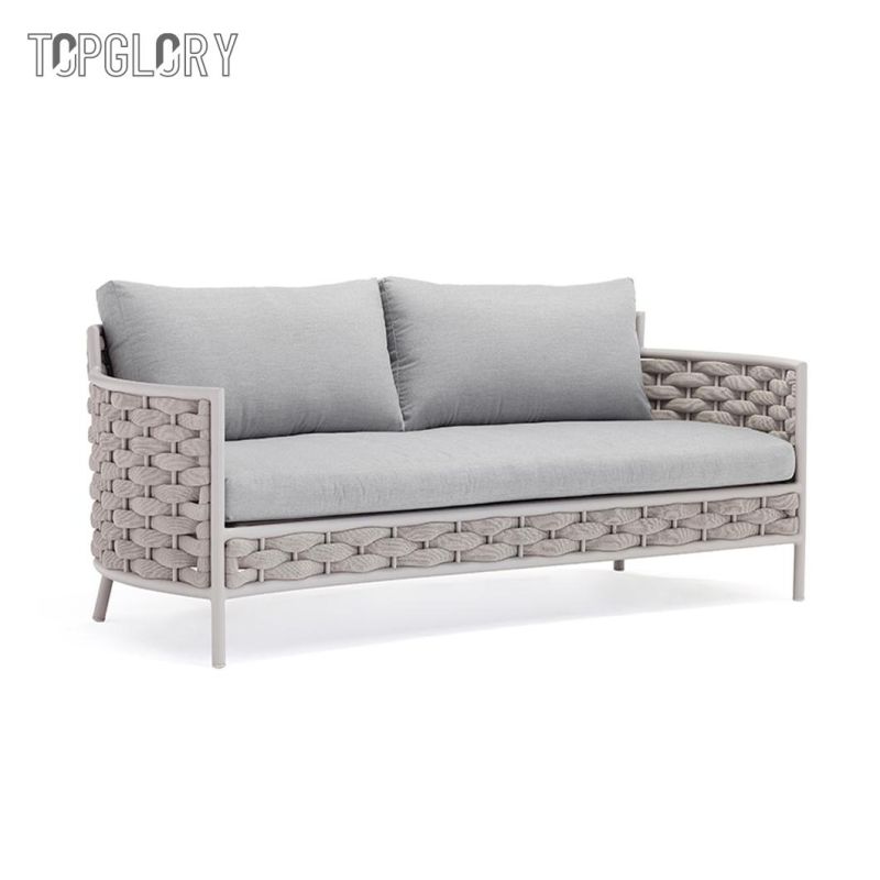 Modern Home Furniture Commercial Hotel Aluminum Outdoor Rope Leisure Sofa Set with Coffee Table