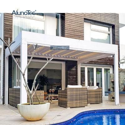 AlunoTec Outdoor Wall Mounted Louvre Gazebo Bioclimatic Pergolas Waterproof Roof Metal Pergola