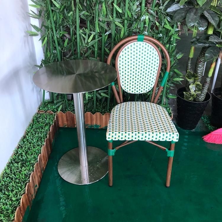 Restaurant Furniture Outdoor Use Coffee Shop Cafe Black and White Pattern Aluminium Frame PE Rattan Dining Chair