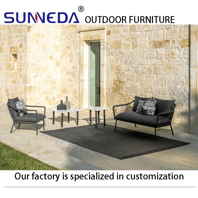 Modern Garden Aluminum Sofa Marble Surface Table Contemporary Elegant Furniture