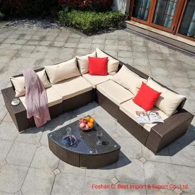 Outdoor Sectional Furniture 6-Piece Patio Conversation Furniture Set, All-Weather Coffee PE Rattan Wicker Patio Sofa