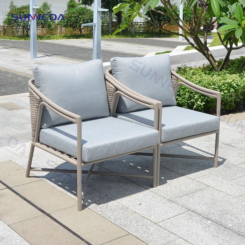 Patio Outdoor Rope Weaving Arm Garden Chair Restaurant Cafe Aluminum Outdoor Chair Set
