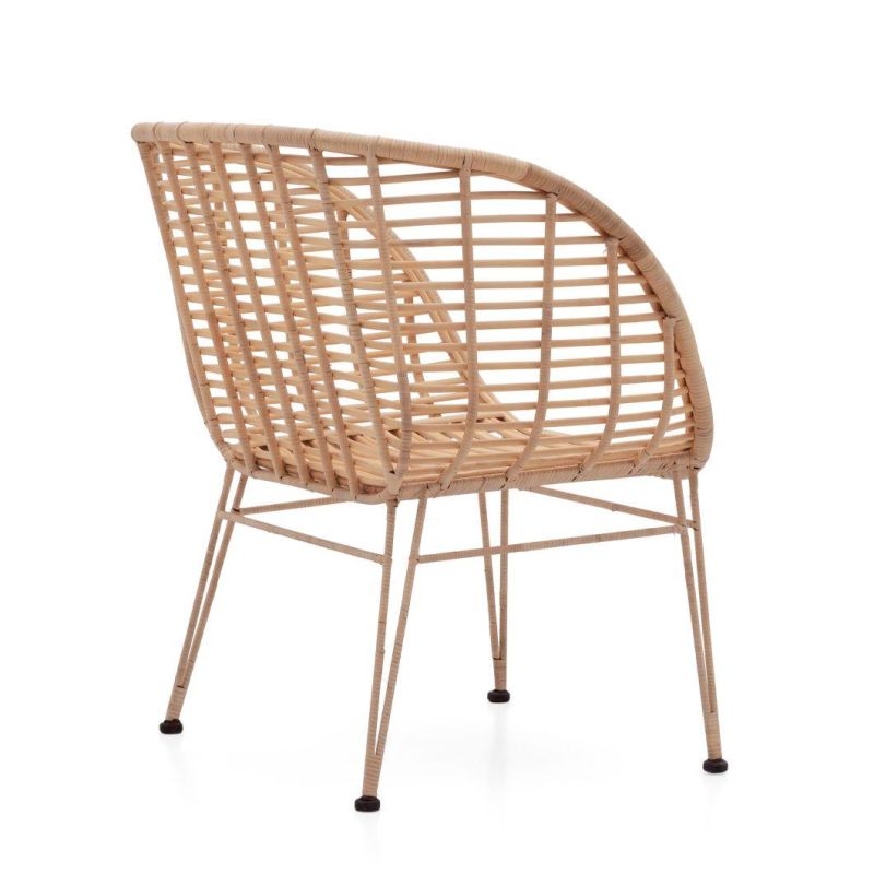 Nordic Hotel Outdoor Leisure Chair Metal Legs Rattan Armrest Lounge Chair
