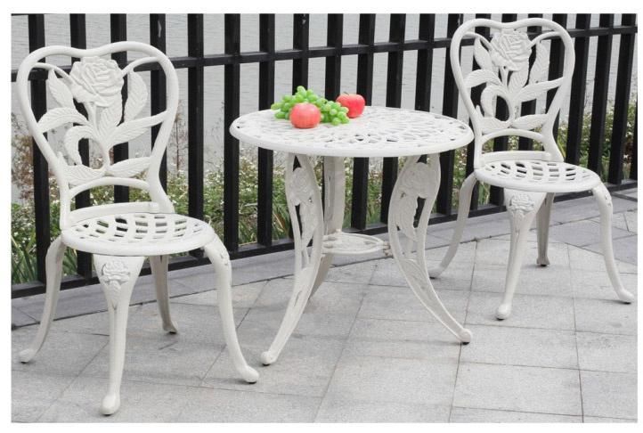 Home Furniture, Piece of 3 Garden Cast Dining Table and Chair Sets, White Color, Aluminum Cast Chairs and Table
