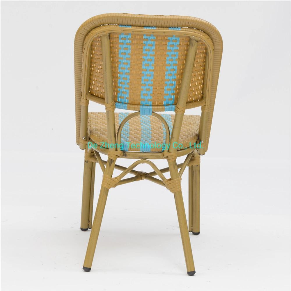 Modern Outdoor Furniture Weather Resistant Aluminum Frame Stackable Rattan Chair Balcony French Cafe Bistro Chair