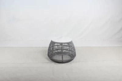 4.0 Grey Color Rope Weaving Outdoor Marble Top Round Coffee Table Outdoor Furniture