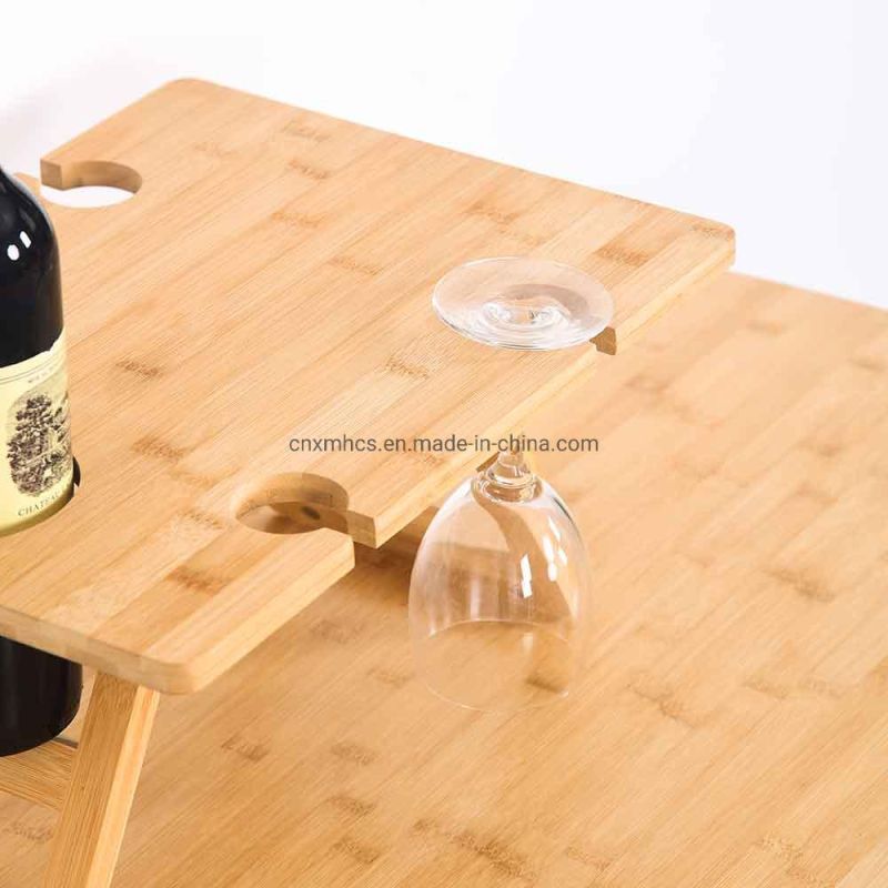 Portable Picnic Table for Outdoors Bamboo Wooden Folding Table Small Table with Bottle Opener Tray Table Wine Glass Holder