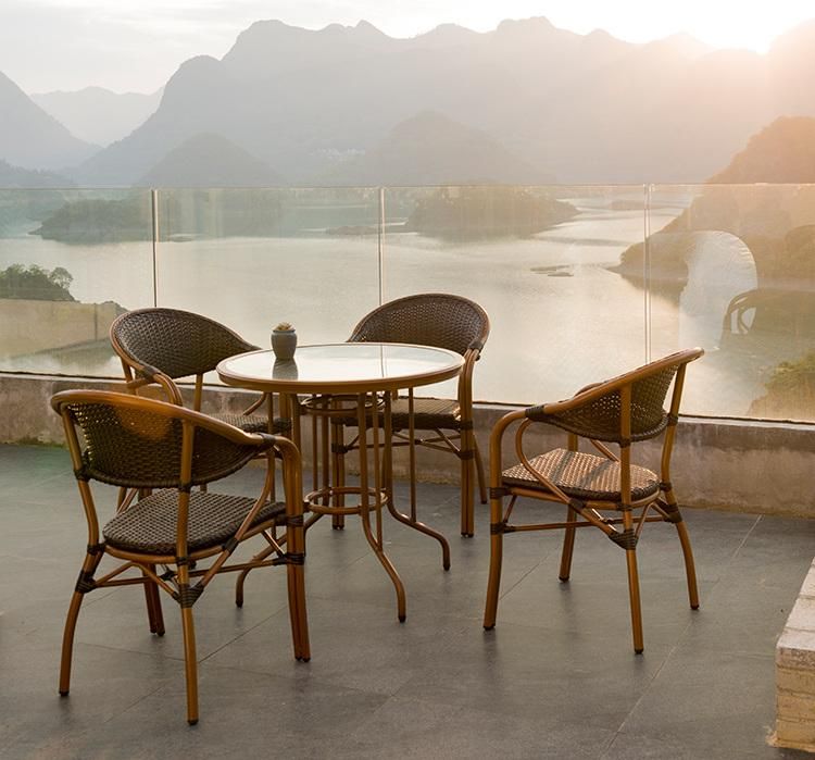 5PCS Antique Aluminum Rattan Outdoor Furniture Bistro Set