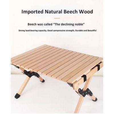 China Customized Luxury Teak Portable Folding Rolling up Wood Camping Table