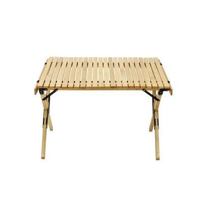 2022 New Outdoor Portable Roll up Lightweight BBQ Picnic Wood Grain Aluminum Folding Table