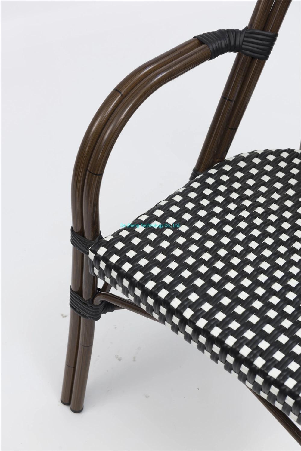 Aluminum Frame French Design Stackable PE Rattan Wicker Dining Chair