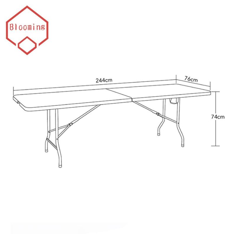 8FT Fold-in-Half Portable Picnic Party Dining Camping HDPE Plastic Rectangle Table for Outdoor