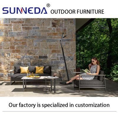 Backyard Patio Outdoor Courtyard Elegant Aluminum Frame Sofa with Armrest