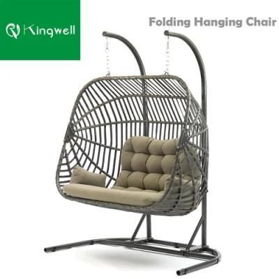 Direct Factory Outdoor Patio Furniture Garden Double Hanging Garden Swing Chair with Folding