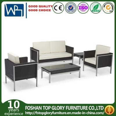 1+2+1 Seat Aluminium Frame Black and White Chair PE Rattan Sofa