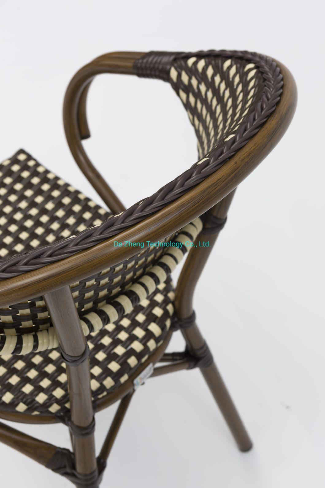 Wholesale Commercial Aluminum Frame Plastic Rattan Wicker Stackable Chair Bistro Hotel Patio Cafe Armrest Cane Chairs