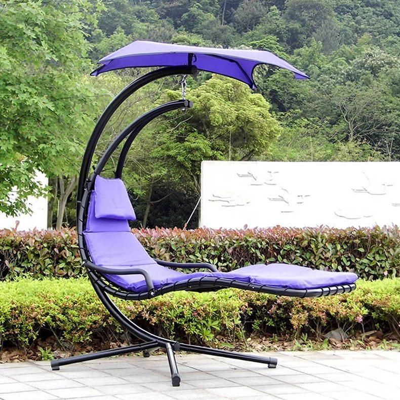 Outdoor Hanging Chaise Lounger with Removable Canopy and Cushion