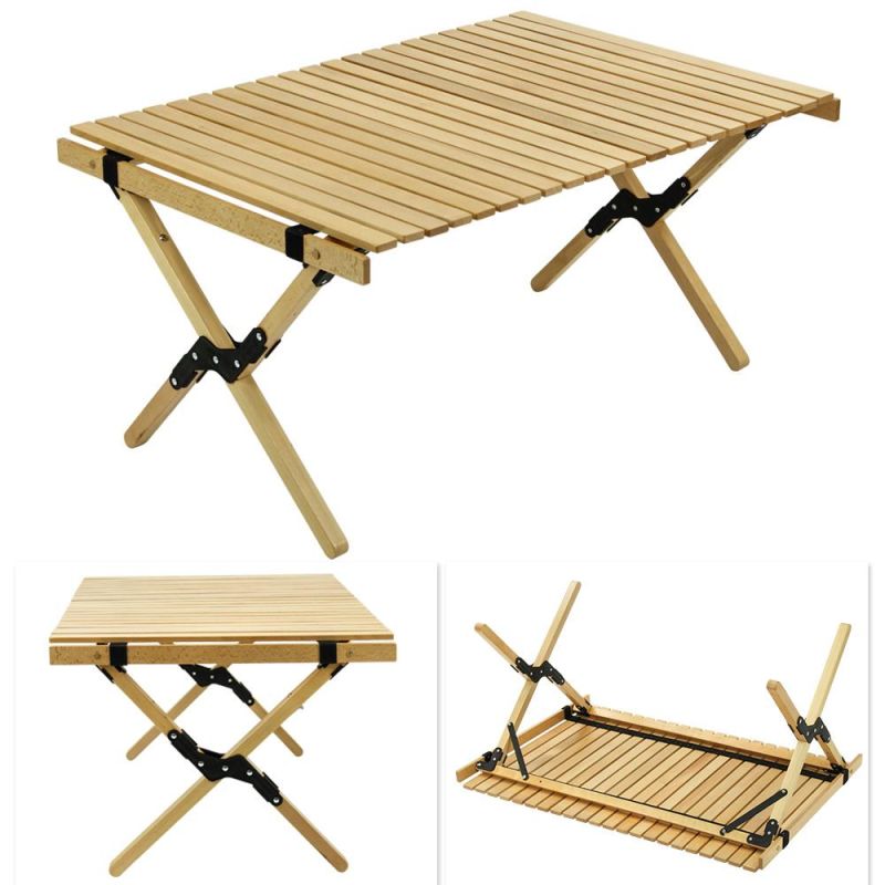Portable Roll Top Camping Table Wood Folding Table