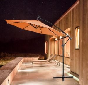 3m Patio Side Parasol with 18 PCS LED Sunshade Cantilever Outdoor Solar LED Lighting Parasol Umbrella