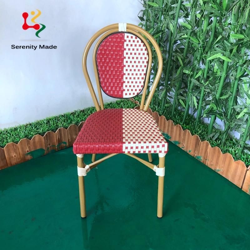 French Style Outdoor Commercial Furniture Restaurant Cafe Coffee Shop Rattan Aluminium Frame Bistro Dining Chair