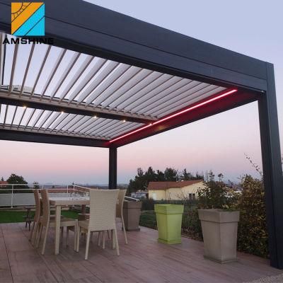 China Hot Sale Garden Louver Pergolas Adjustable Gazebo Pergola Automatic Electric Arbours with Strip Light