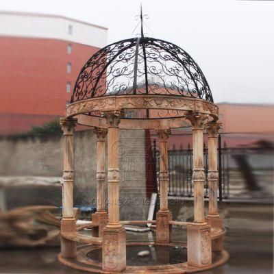 Sunset Red Garden Decoration Marble Gazebo Sculpture with Corinthian Columns