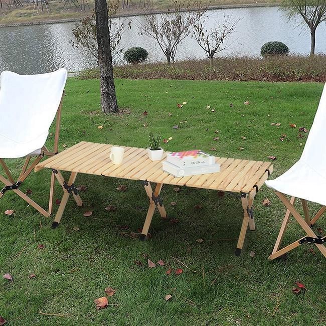 Large Size Portable Egg Roll Outdoor Solid Wooden Folding Table