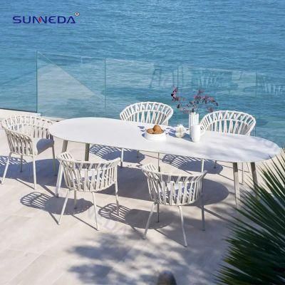 Hotel White Elegant Style Outdoor Garden Dining Chairs Table Set