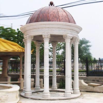 White Marble Stone Gazebo Wedding Pavilion Garden Ornament Bronze Ceiling