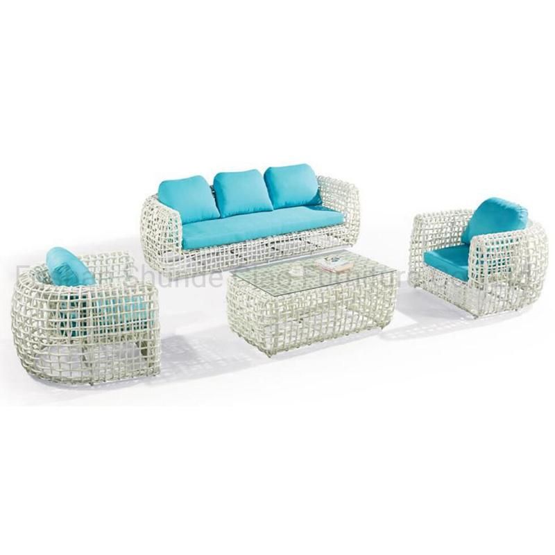 Industrial Urban Patio Garden Lounge Sofa Set Outdoor White Wicker Rattan Furniture