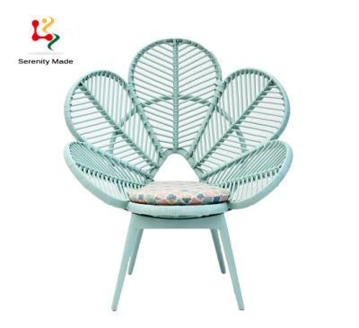 Natural Wicker Flower Real Rattan Chair with Round Seat Cushion