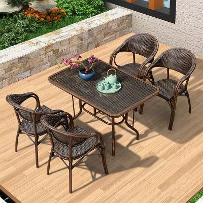 Outdoor Rattan Table and Chair Courtyard Villa Garden Outdoor Sun Room Sea View Room Balcony Nordic Leisure Table and Chair Combination