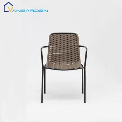Dropshipping for Spain Iron Garden Woven Outdoor Chairs Stacking with Steel Frame