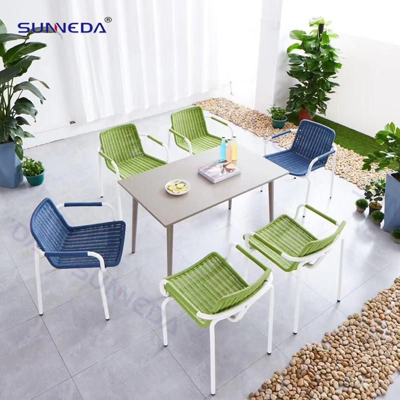 Patio Dining Set with Kd Structure Aluminum Table Top and 6PC Chairs