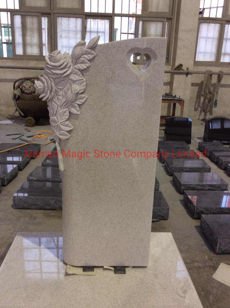 White Marble Granite Stone Headstones Cemetery Flower Carved Tombstone