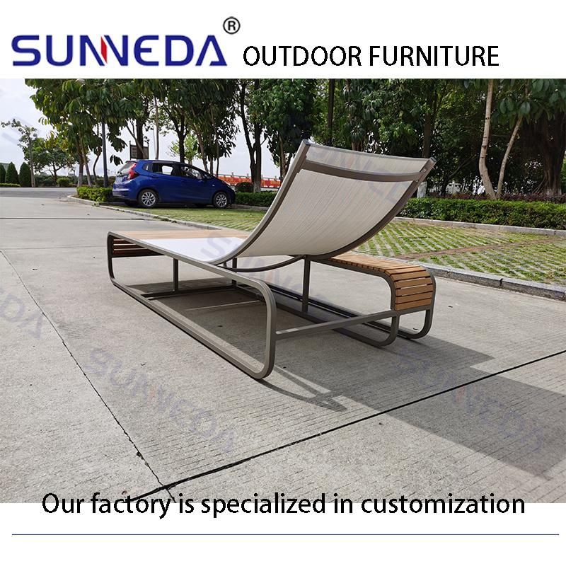 Resort Outdoor Furniture Swimming Pool Plastic Wood Textilene Sun Recliner Lounger