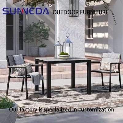 Outdoor Aluminum Frame Table with Plastic Wood Chairs