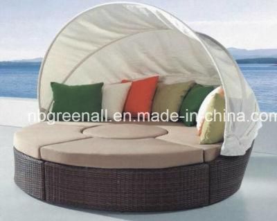Luxury Round with Canopy Outdoor Sunbed Daybed for Rattan/Patio Garden Furniture (GN-3652L)