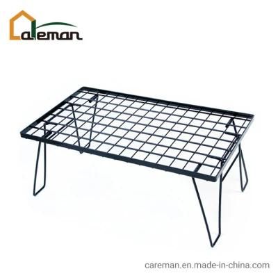 Camping Iron Folding Mesh Table Cooler Stand Black