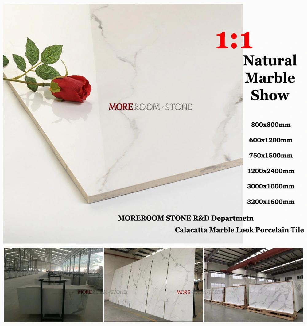 Foshan Hot Sale Artificial Stone Calacatta White Large Size Marble Look Porcelain Tile Countertops