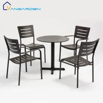 4 Seater Black Aluminum Outdoor Table Cafe Garden Terrace Picnic Fast Food Bar Furniture Set