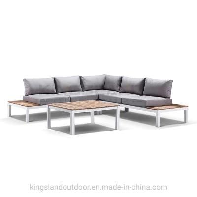 Aluminum Frame Outdoor Teak Sectional Corner Sofa Set with Side Table
