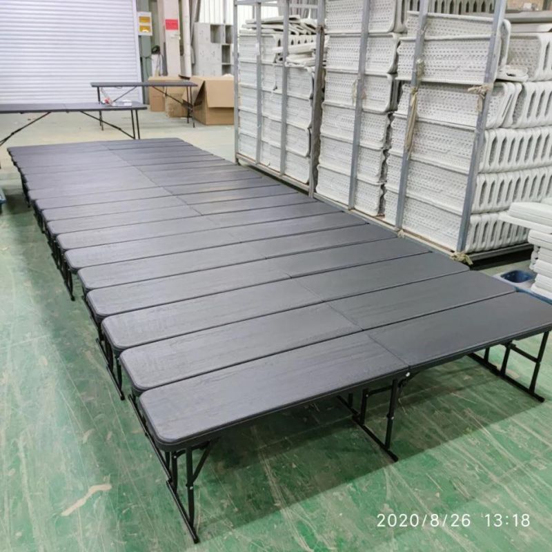72 Inches Anthracite Black Wooden Looked 6FT Folding in Half Bench in Plastic Garden Camping Outdoor Chair Folding Bench Steel Frame Easy Storage Durable Solild