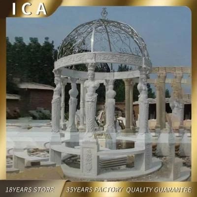 Pavilion Large Outdoor Decorative Carved White Marble Stone Gazebo