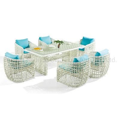 Industrial Urban Patio Dining Table Set Outdoor White Wicker Rattan Garden Furniture