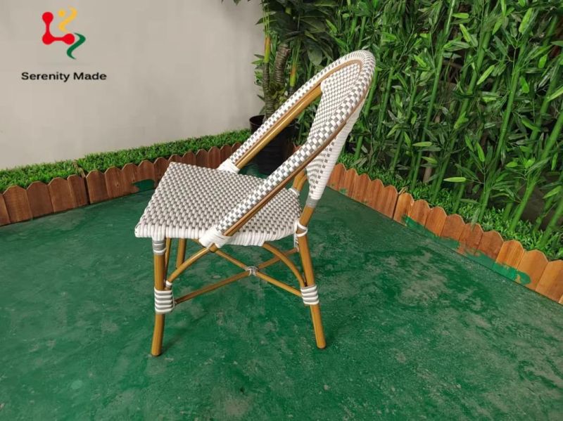 Outdoor Furniture Commercial Grade French Style Restaurant Cafe Coffee Shop Rattan Aluminium Frame Dining Chair