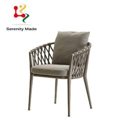 Outdoor Commerical Furniture Restaurtant Cafe Coffee Shop Aluminum Frame Woven Rope Wicker Garden Patio Dining Chair