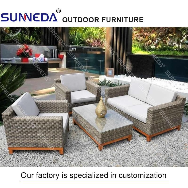 Modern Leisure Rattan Outdoor Corner Sofa and Tea Table for Pool Garden Hotel Bar Multi-Seat Sofa with Cushion