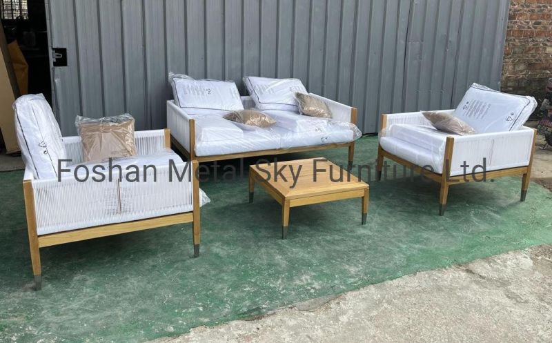 Outdoor Aluminum Teak Garden Hotel Villa Patio Wooden Rattan Sofa