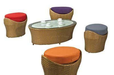 Rattan Ottoman with Coffee Table Garden Furniture